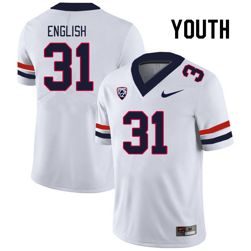 Youth #31 Deric English Arizona Wildcats College Football Jerseys Stitched Sale-White - Click Image to Close